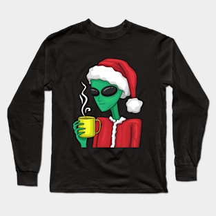 Alien drinks coffee Long Sleeve T-Shirt